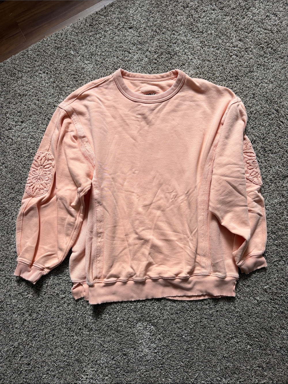 aerie Peach Crewneck Sweatshirt with Crochet Elbow Patches
